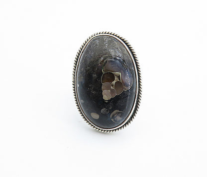 925 Sterling Silver  Cabochon Cut Jasper Shiny Oval Cocktail Ring Sz 6  RG7812