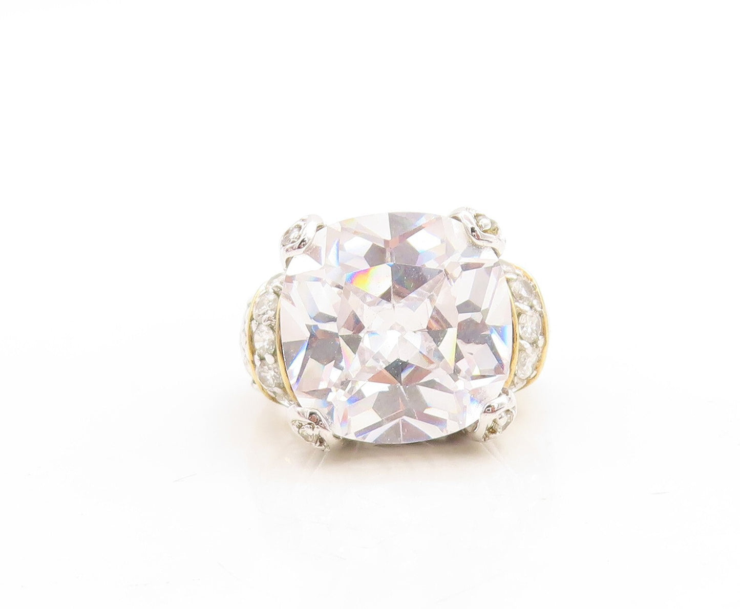925 Sterling Silver Vintage Ring Solid Grooved Square CZ Inlay  Sz 6  RG31175