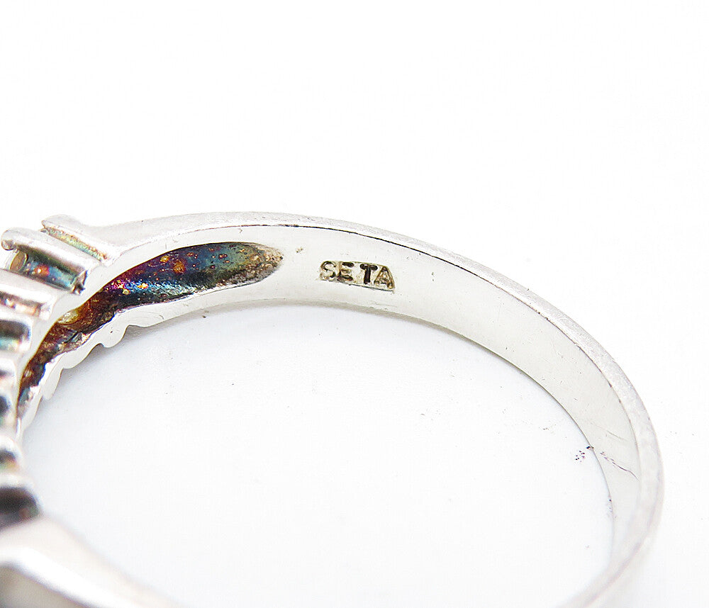 SETA 925 Silver  Vintage Cubic Zirconia 4 Stone Swirl Band Ring Sz 9.5  RG7056