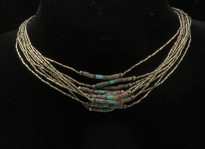 925 Sterling Silver  Vintage Turquoise Multi Strand Chain Necklace  NE2148