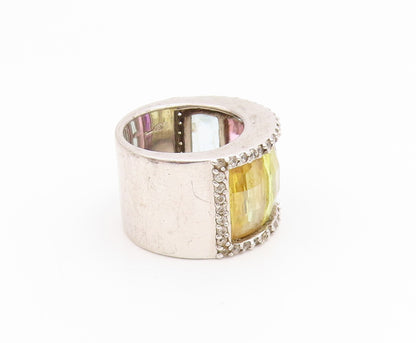925 Sterling Silver Vintage Ring Multi Gemstone Statement Band  Sz 6.5  RG35464
