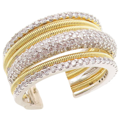 925 Sterling Silver Vintage Ring Two Tone CZ Multi Row Pave Band  Sz 6  RG36545
