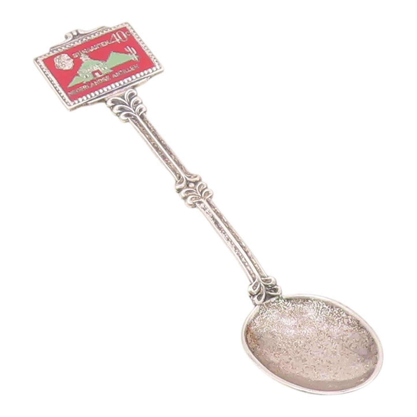 925 Sterling Silver  Vintage Antique Enamel St. Maarten Tea Spoon  TR1621
