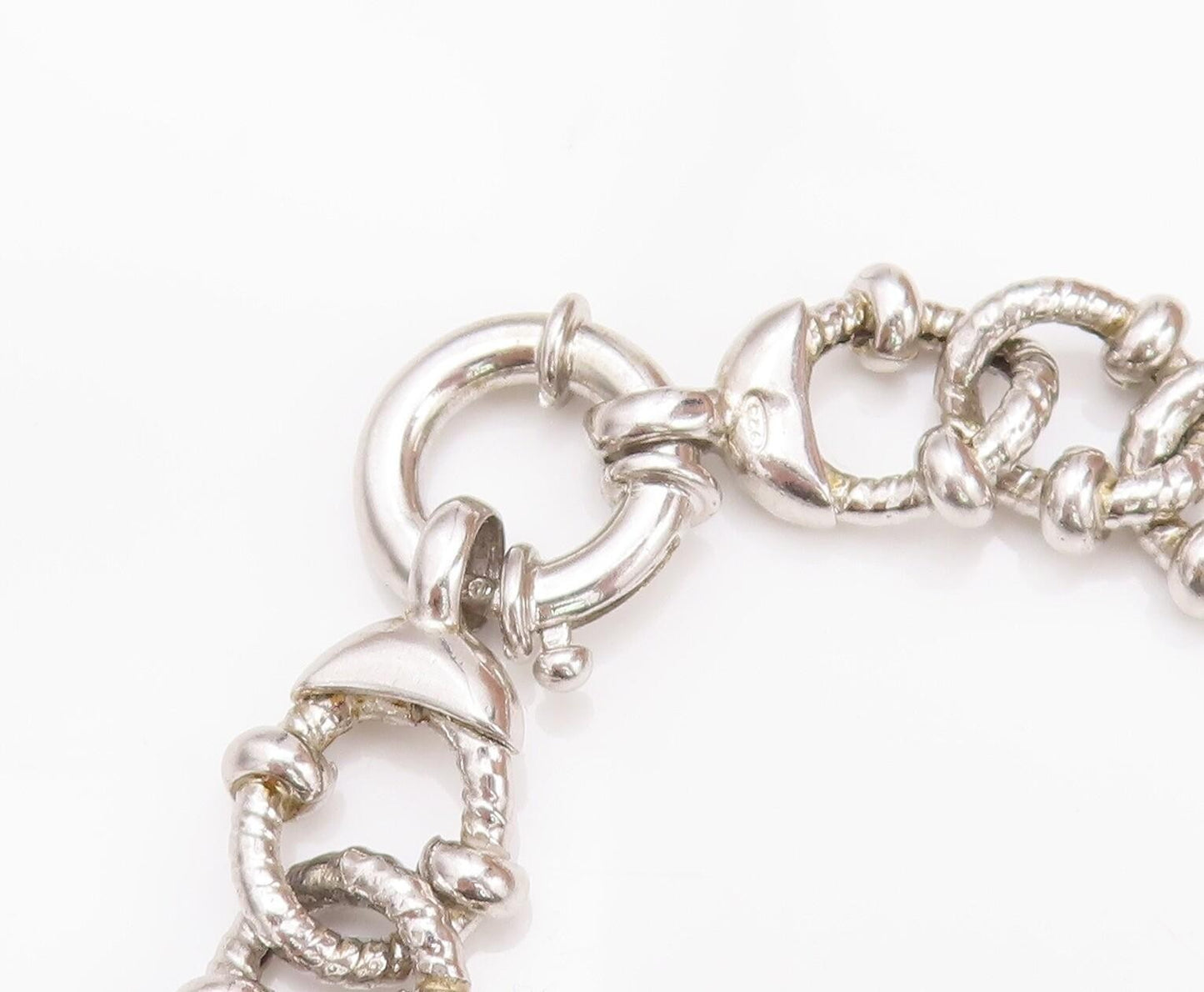 925 Sterling Silver Vintage Necklace Carved Beaded Rope Rings Linked  NE4269