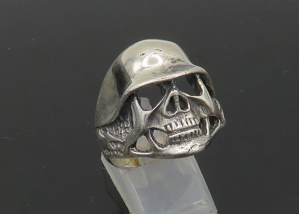 925 Sterling Silver  Vintage Skeleton Head Large Biker Ring Sz 12  RG23254