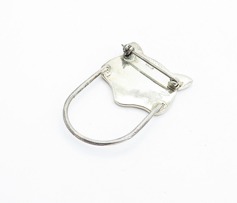 MEXICO 925 Sterling Silver  Vintage Etched Cat's Face Motif Brooch Pin  BP2497