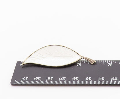 925 Sterling Silver Vintage Brooch DENMARK White Enameled Leaf  BP11574
