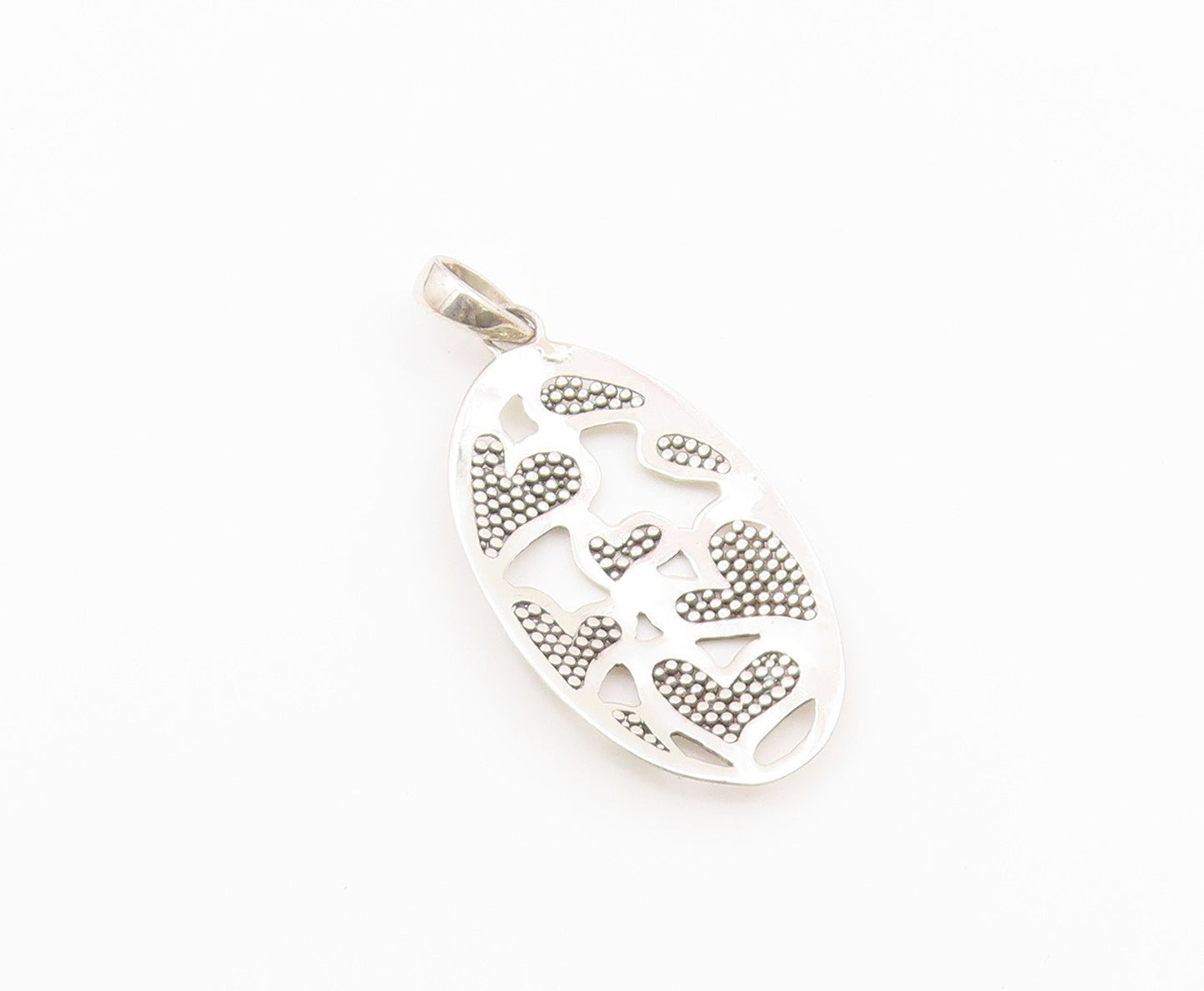 925 Sterling Silver  Vintage Shiny Love Hearts Cutout Oval Pendant  PT16866
