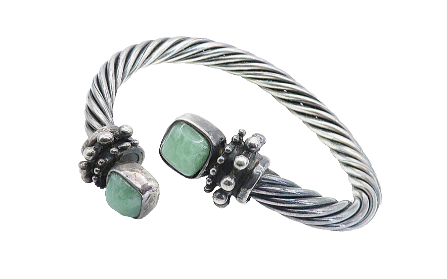 925 Sterling Silver  Vintage Dark Tone Jade Twist Bypass Cuff Bracelet  BT2255