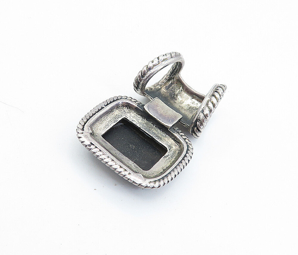 925 Sterling Silver  Vintage Black Onyx Twist Border Slide Pendant  PT5330