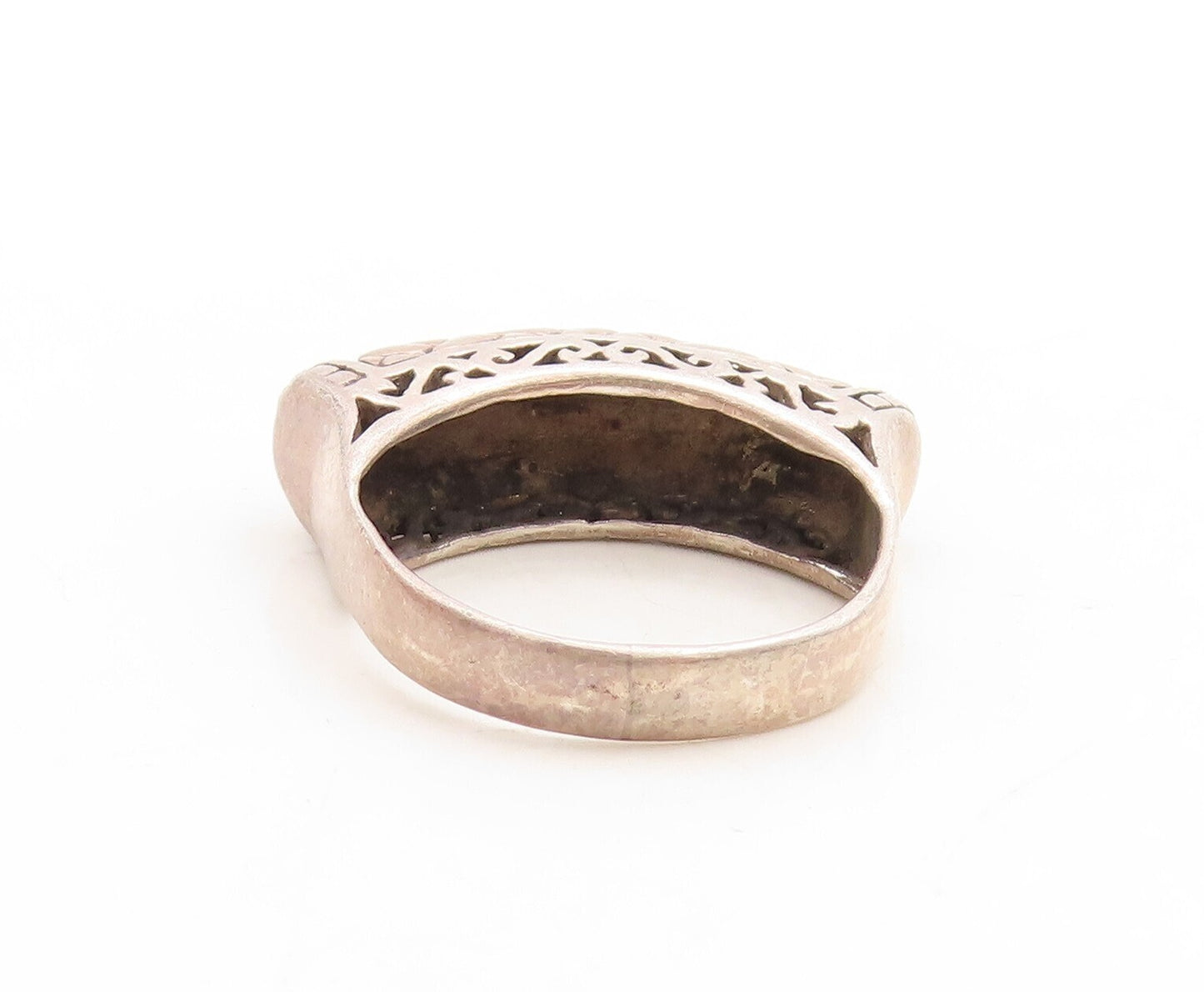 925 Sterling Silver Vintage Ring Dark Tone Woven Effect Carved  Sz 8  RG31253