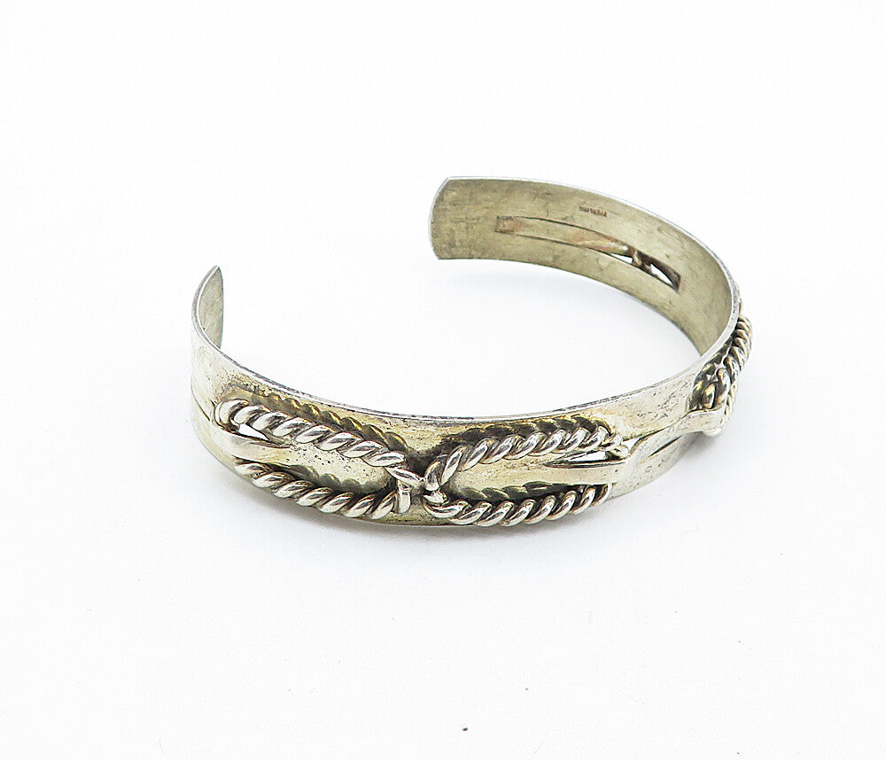 925 Sterling Silver  Vintage Rope Twist Detail Shiny Cuff Bracelet  BT2659