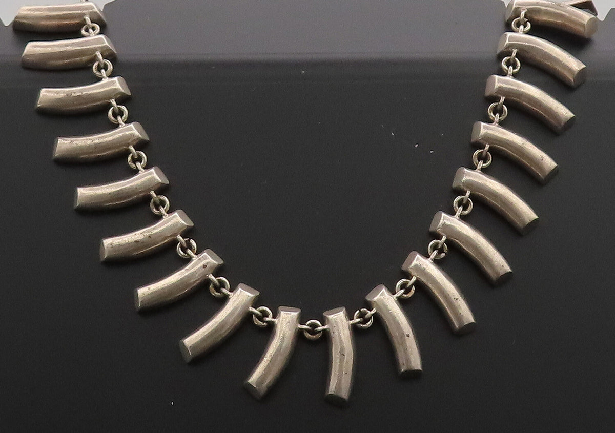 925 Sterling Silver  Vintage Solid Teeth Like Link Heavy Necklace  NE4059
