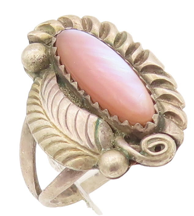 925 Sterling Silver Vintage Ring NAVAJO Abalone Swirly Carved  Sz 6.5  RG27799