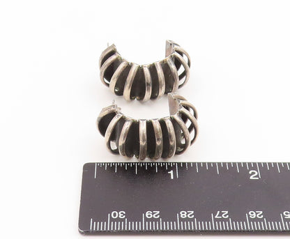 925 Sterling Silver Vintage Earrings MEXICO Classic Ribbed Wide Hoops  EG14264
