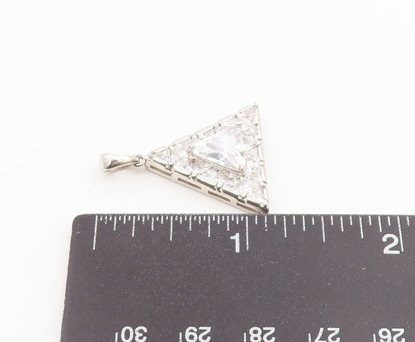 925 Sterling Silver Vintage Pendant Classic CZ Geometric Triangle Charm  PT26648