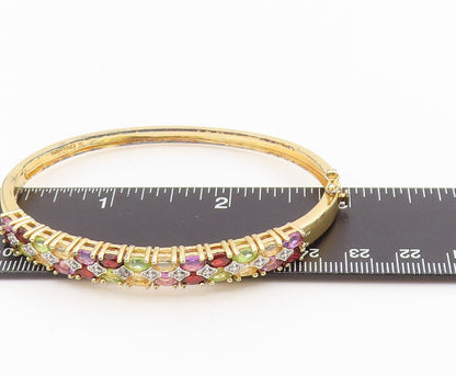 925 Sterling Silver Vintage Bracelet Gold Plated Multi Gemstone Bangle  BT11597