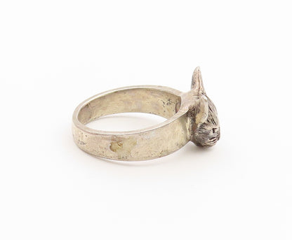 925 Sterling Silver Vintage Ring Classic Carved Sphynx Cat Band  Sz 8  RG36899