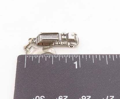 925 Sterling Silver  Vintage Petite Fire Truck New York Flag Pendant  PT9071