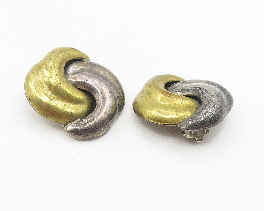 MEXICO 925 Sterling Silver  Vintage Two Tone Swirl Non Pierce Earrings  EG6119