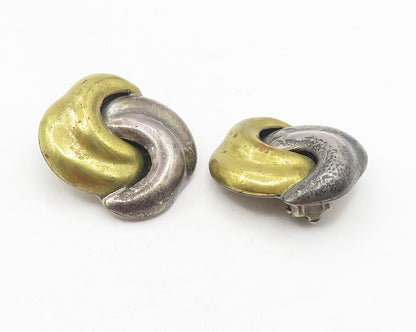 MEXICO 925 Sterling Silver  Vintage Two Tone Swirl Non Pierce Earrings  EG6119