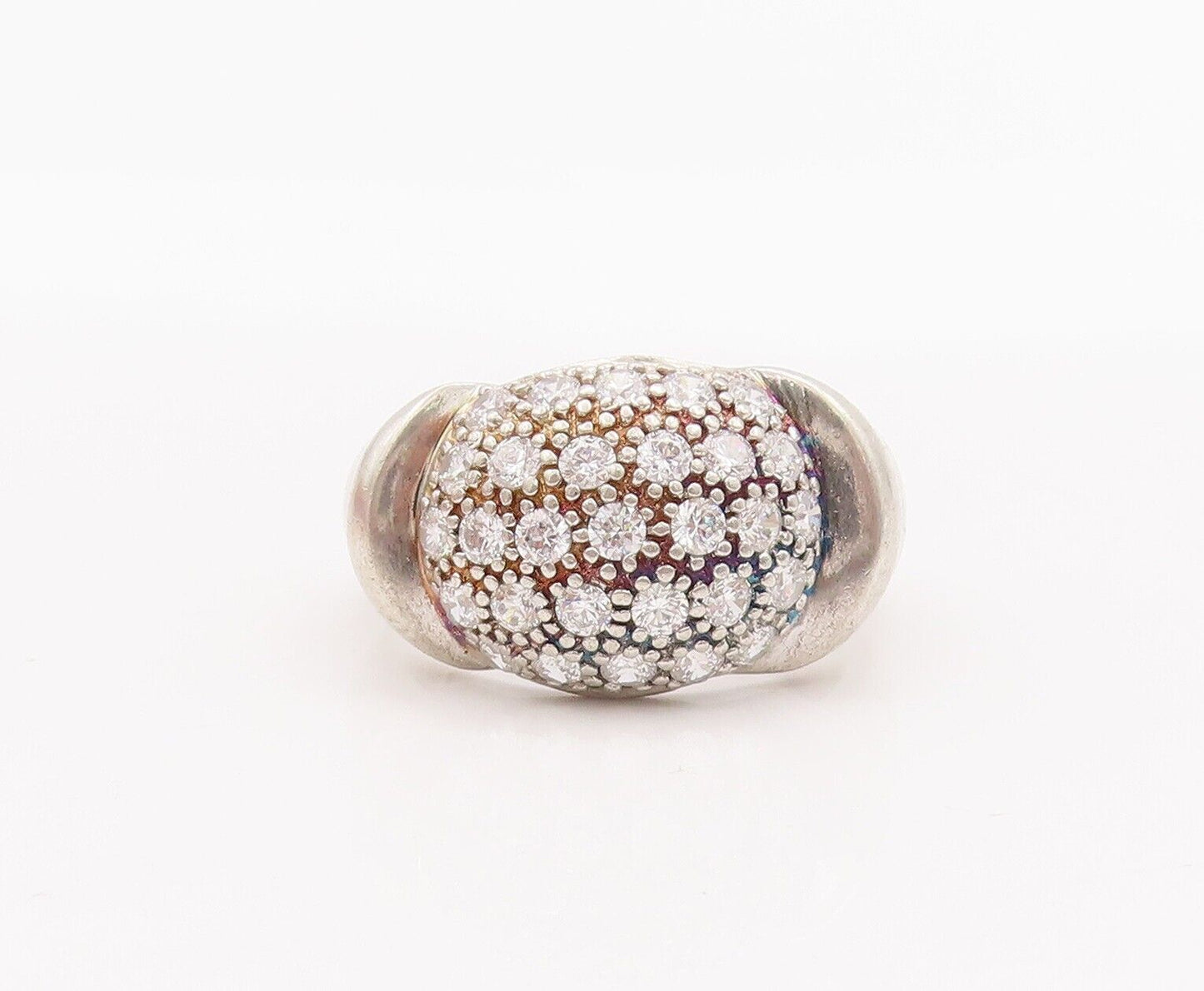 925 Sterling Silver Vintage Ring Minimalist CZ Beaded Bulged Neck  Sz 7  RG28409
