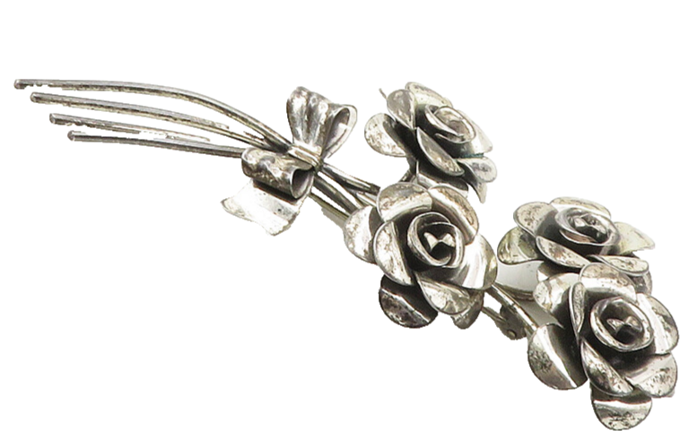 BEAU 925 Sterling Silver  Vintage Sculpted Flower Bunch Brooch Pin  BP4039