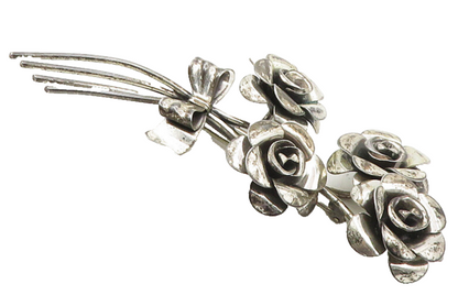 BEAU 925 Sterling Silver  Vintage Sculpted Flower Bunch Brooch Pin  BP4039