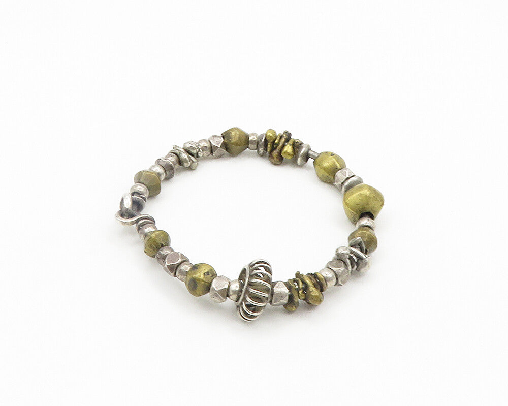 925 Sterling Silver  Vintage Two Tone Beaded Pattern Bangle Bracelet  BT7866