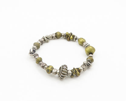 925 Sterling Silver  Vintage Two Tone Beaded Pattern Bangle Bracelet  BT7866