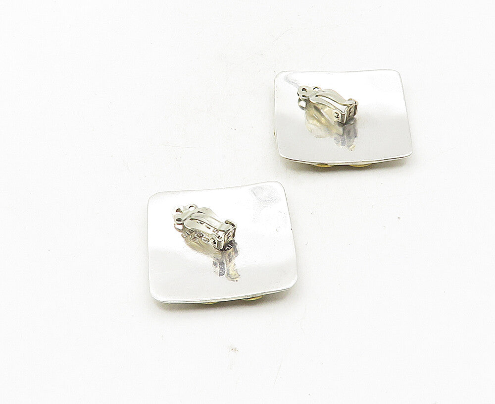 MEXICO 925 Silver  Vintage Shiny Two Tone Swirl Non Pierce Earrings  EG4985