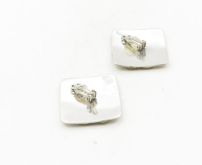 MEXICO 925 Silver  Vintage Shiny Two Tone Swirl Non Pierce Earrings  EG4985