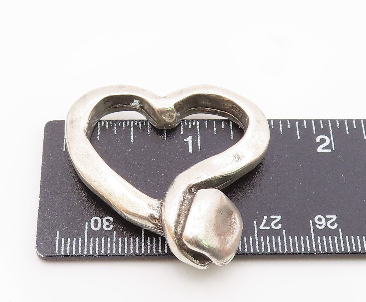 925 Sterling Silver  Vintage Shiny Modenrist Love Heart Pendant  PT15059