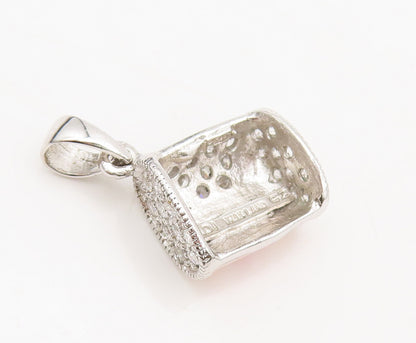 925 Sterling Silver Vintage Pendant Topaz Beaded Two Tone Enameled Bag  PT22442