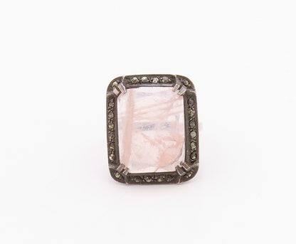 925 Sterling Silver Vintage Ring EUROPE Victorian Gemstone  Sz 6  RG33285