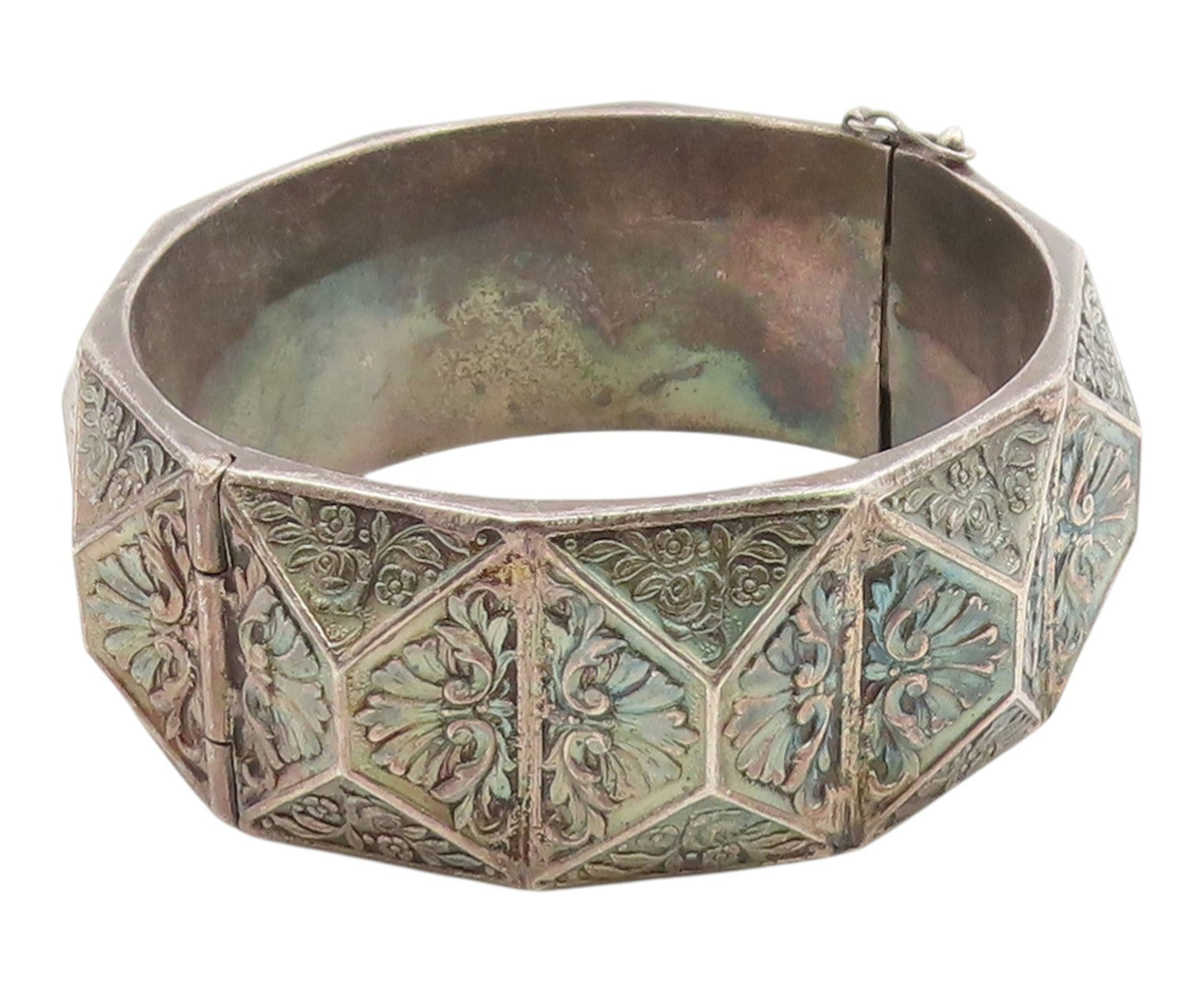 925 Sterling Silver Vintage Bracelet Antique Floral Geometric Bangle  BT12022