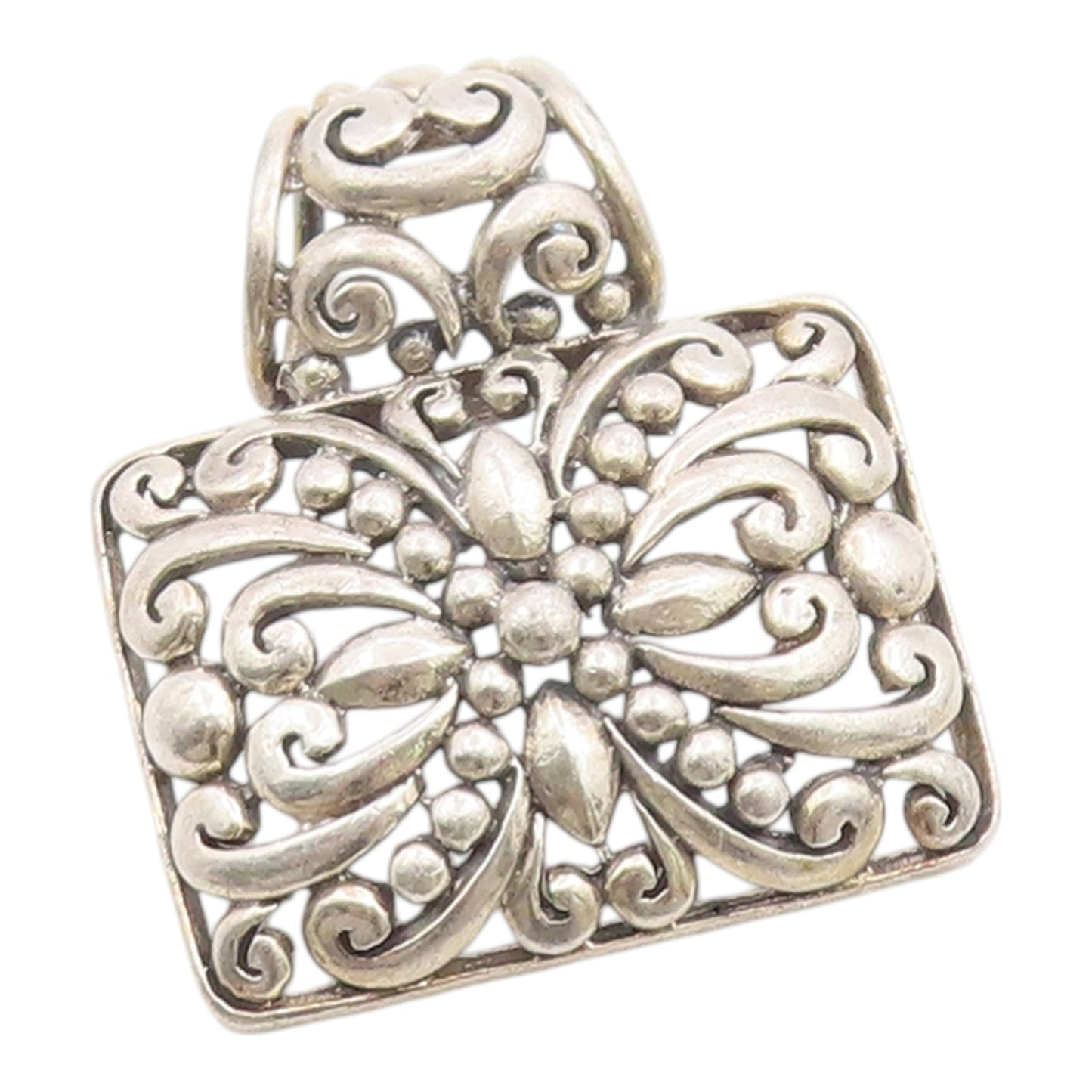 925 Sterling Silver Vintage Pendant Intricate Scrollwork Geometric Charm PT26276