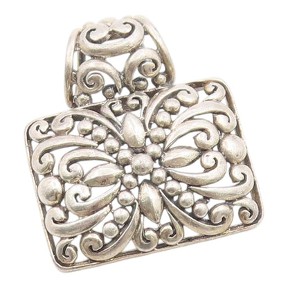 925 Sterling Silver Vintage Pendant Intricate Scrollwork Geometric Charm PT26276