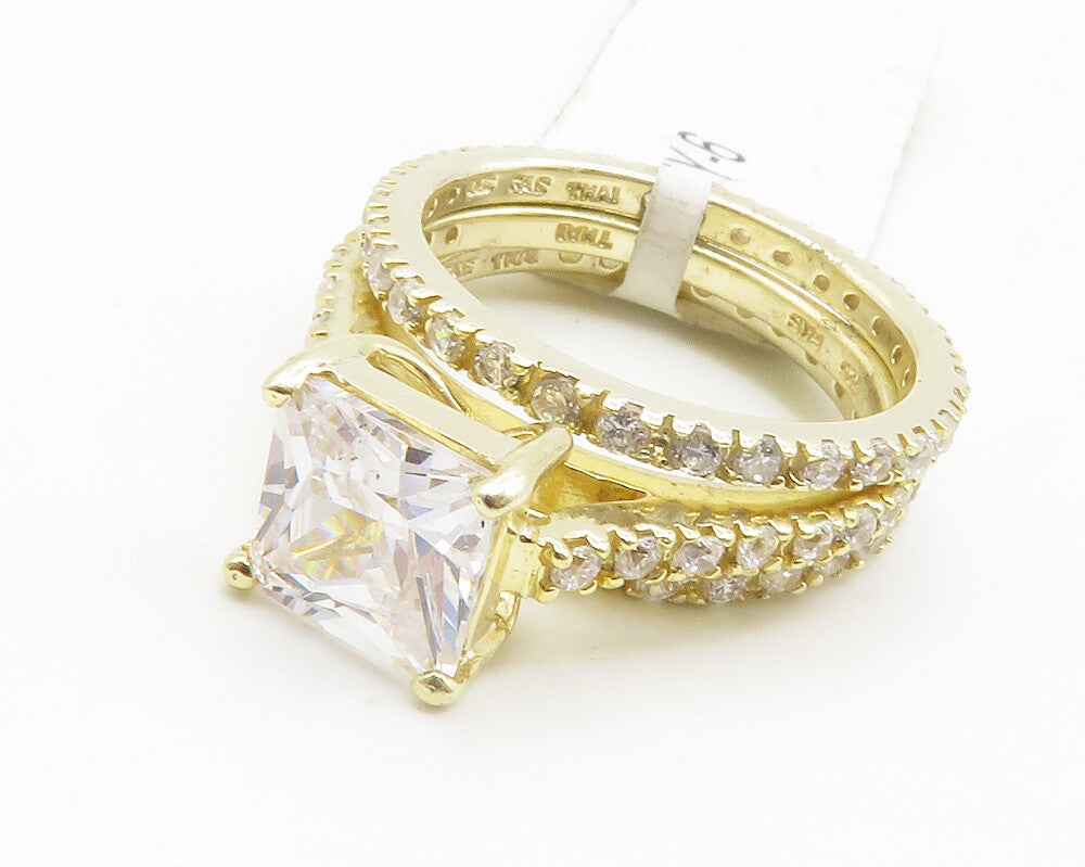 925 Silver  Shiny Cubic Zirconia Stacked Solitaire Accent Ring Sz 6  RG12409