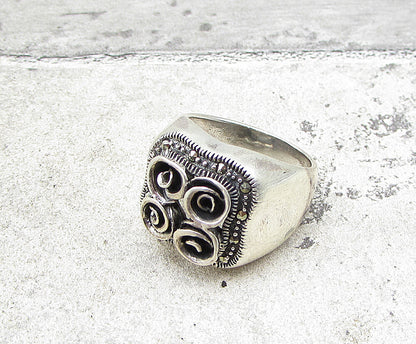 925 Sterling Silver  Marcasite Blooming Spring Flowers Ring Sz 6.5  RG1963