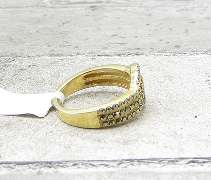 Gold Over 925 Silver  Marcasite Belt Design Cluster Band Ring Sz 9  RG1695