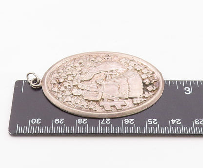 925 Sterling Silver Vintage Pendant Courting Couple & Love Heart Tree   PT26320