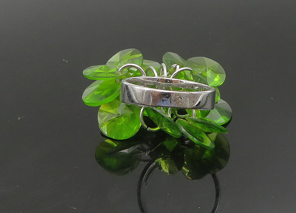 925 Sterling Silver  Vintage Peridot Cluster Shiny Cocktail Ring Sz 7  RG23516