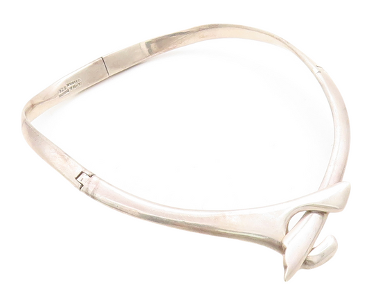 MEXICO 925 Sterling Silver  Vintage Shiny Bypass Style Collar Necklace  NE1610