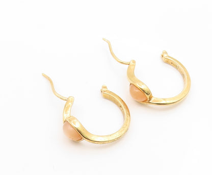 925 Sterling Silver Vintage Earrings Gold Plated Cabochon Cat Eye Hoops  EG14193