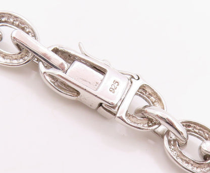 925 Sterling Silver Vintage Necklace Classic CZ interlocking Oval Chain  NE4801
