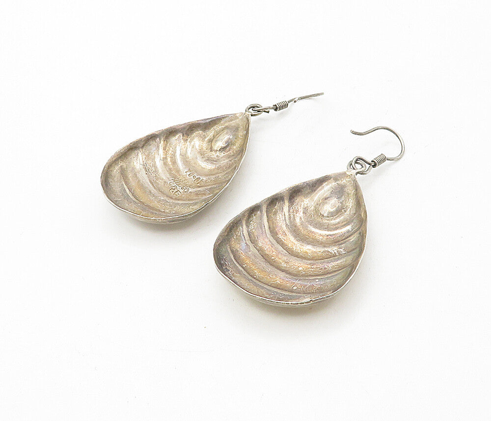 MEXICO 925 Sterling Silver  Vintage Fluted Pear Shape Drop Earrings  EG3840