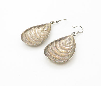 MEXICO 925 Sterling Silver  Vintage Fluted Pear Shape Drop Earrings  EG3840