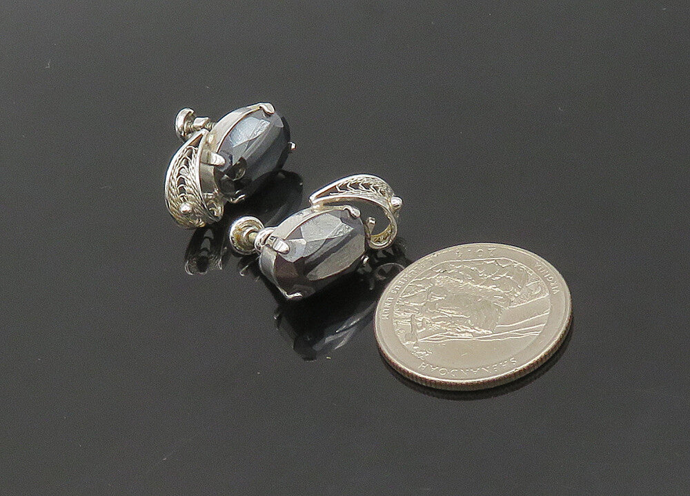 VAN DELL 925 Sterling Silver  Vintage Hematite Non Pierce Earrings  EG10538