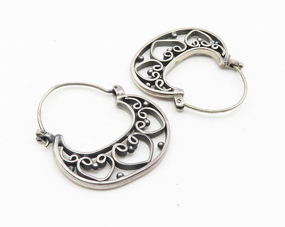 925 Sterling Silver  Vintage Dark Tone Love Heart Swirl Hoop Earrings  EG5774